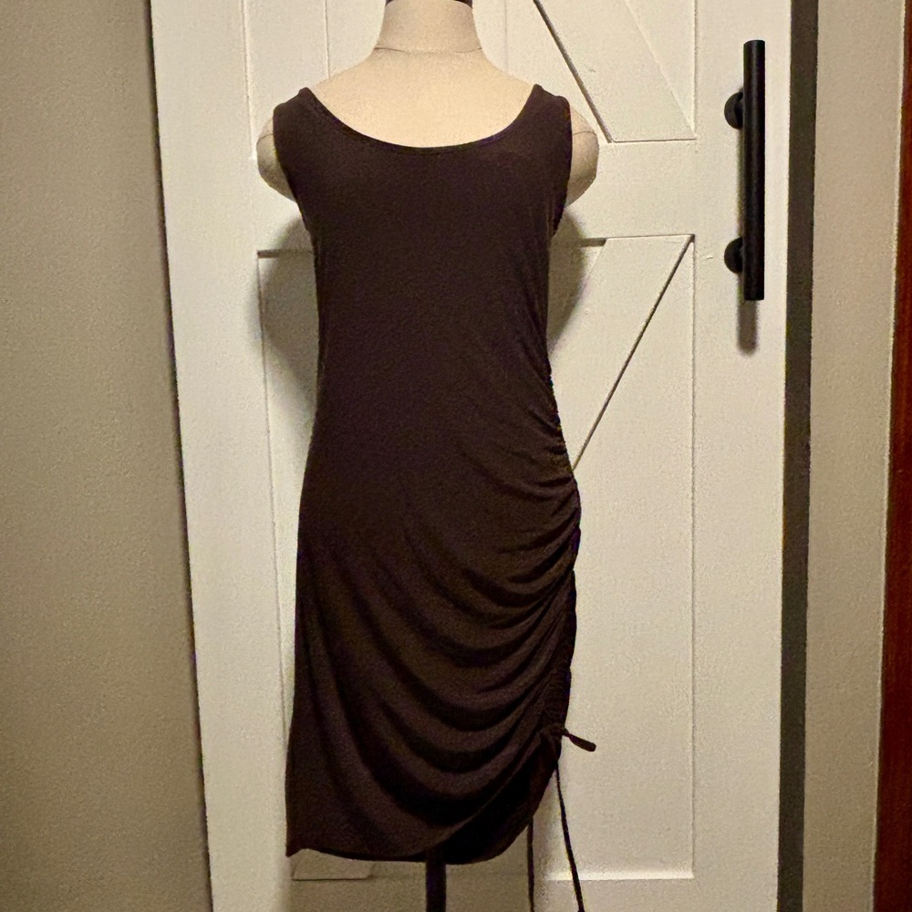 Express Dark Brown Ruched Midi Dress